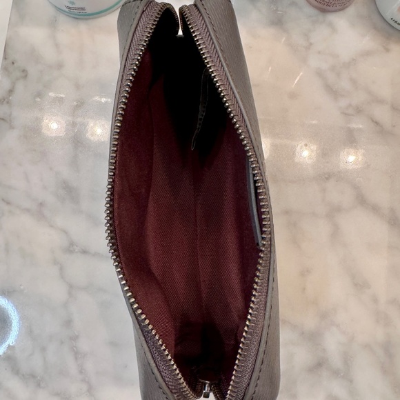 Ralph Lauren Leather Cosmetic Travel Toiletry Bag Pouch Gray - Picture 5 of 6